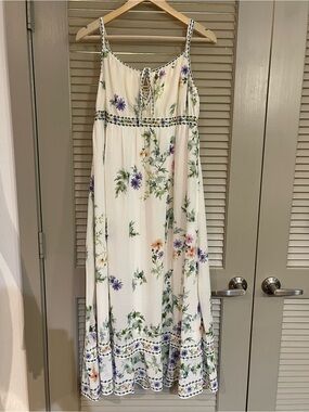 Max Studio Cream Floral Maxi Dress with Tie Front